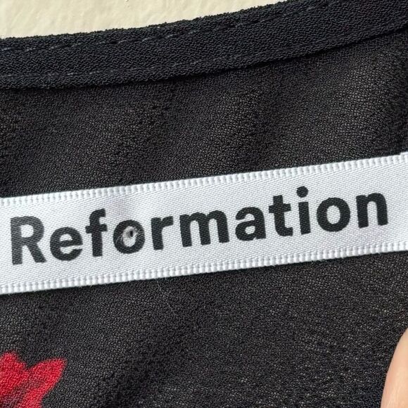 Reformation Gracie Mini Black Dress Floral Oracle Size 2 - Picture 10 of 11